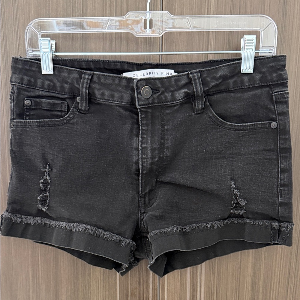 Celebrity Pink Dark Denim Distressed Shorts‎